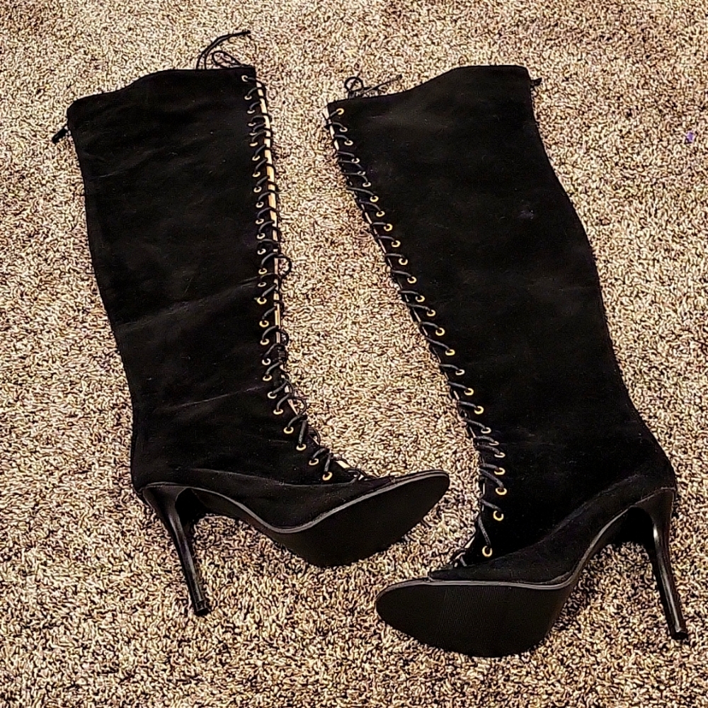 Knee high velvet boots